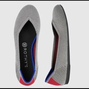 ROTHY’S “The Flat” Retired Cherry Ribbon Heel Stripe Red & Gray Flats 8